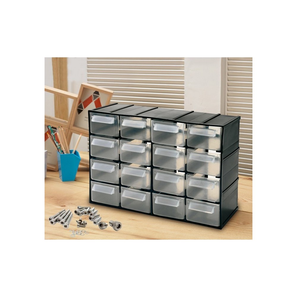 182475 Tiroir BOX SIMPLY en plastique rigide range quicaillerie 16 tiroirs