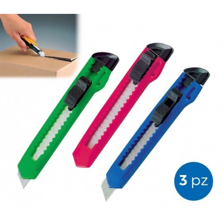 760723 Ensemble de 3 couteaux à lame rétractable en plastique et métal - Cutter