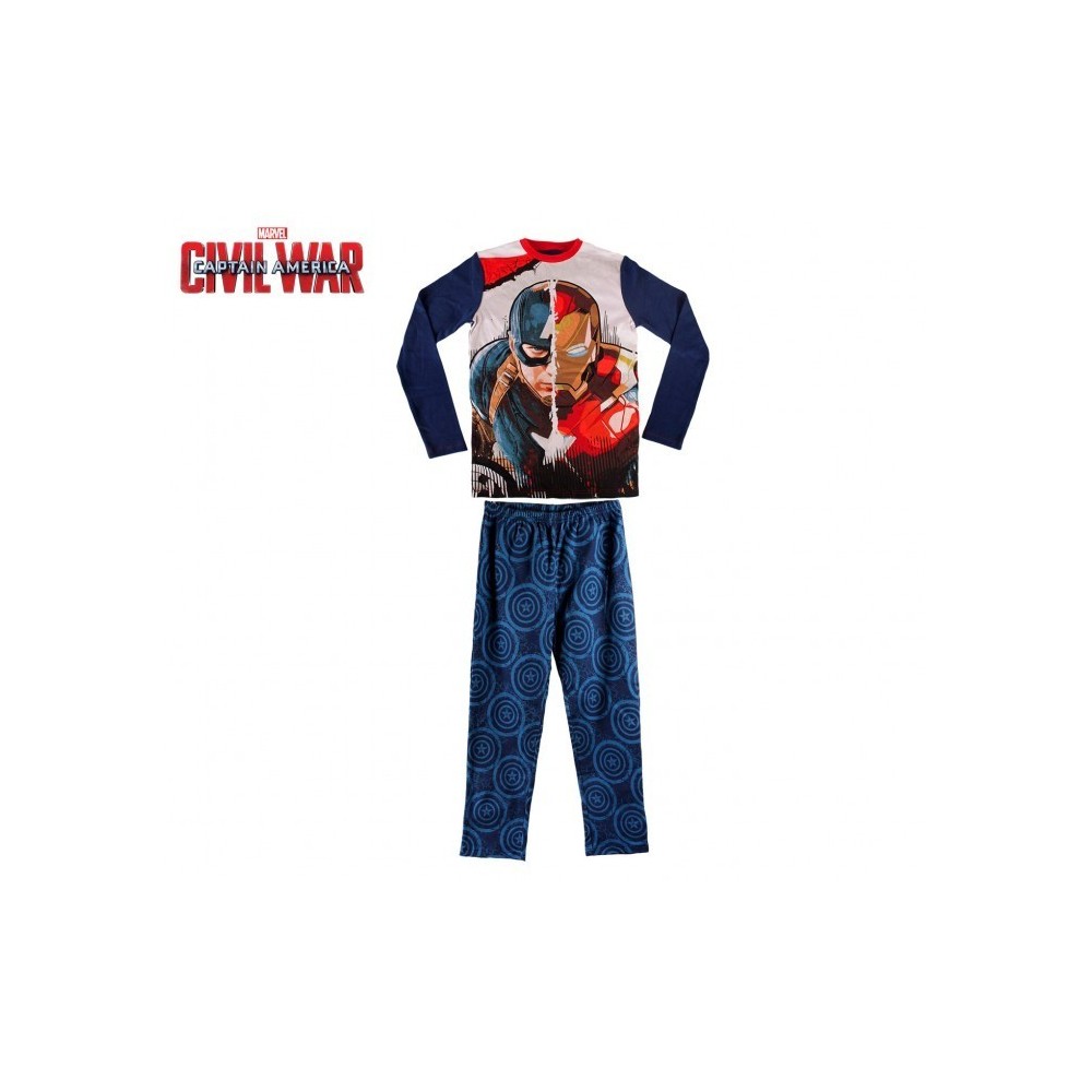 1723 Pyjama enfant imprimé Captain America en coton chaud de 6 à 12 ans