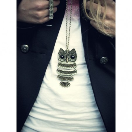 Collier pendentif chouette / hibou - charme de la chance - de bronze