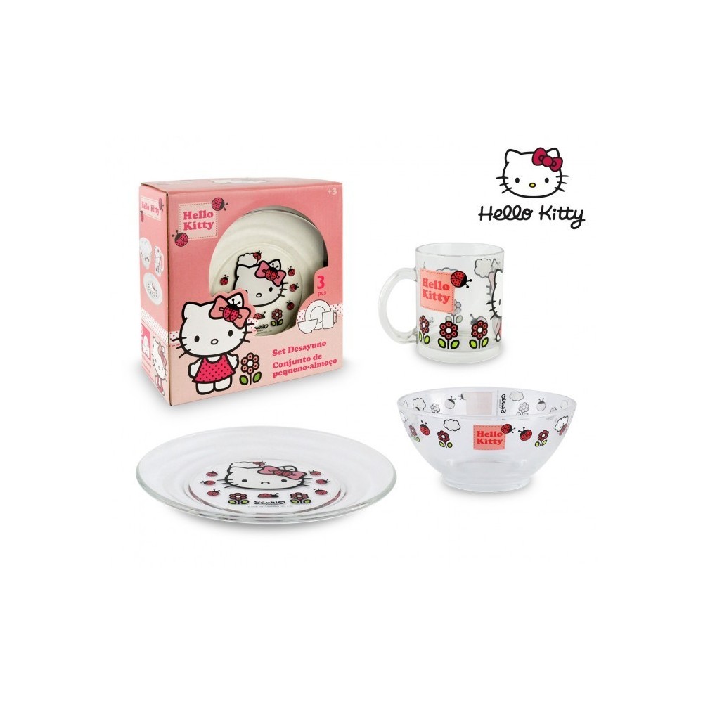 HK7733 Set de Petit-déjeuner Hello Kitty avec bol tasse et soucoupe en verre