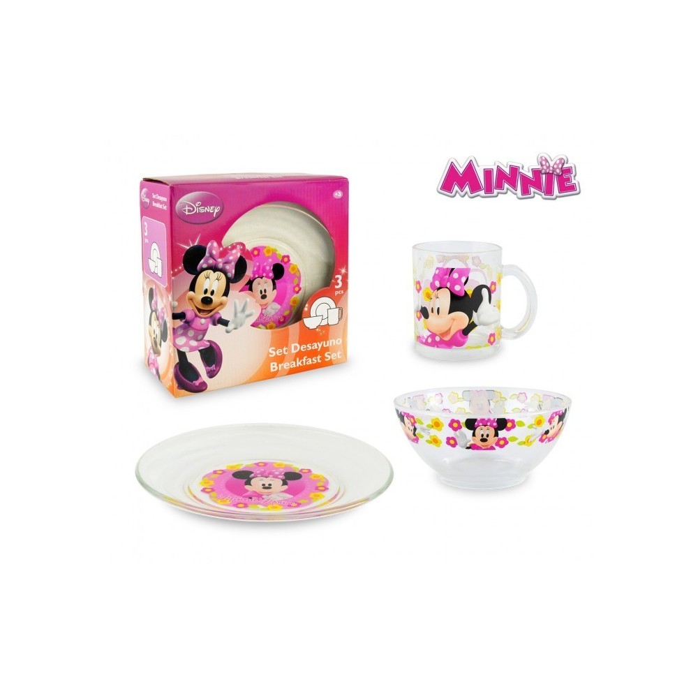 WD7400 Set de Petit-déjeuner Minnie Mouse avec bol tasse et soucoupe en verre