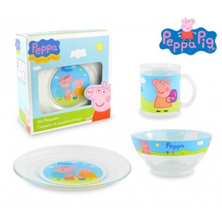 PP8106 Set de Petit-déjeuner Peppa Pig avec bol tasse et soucoupe en verre