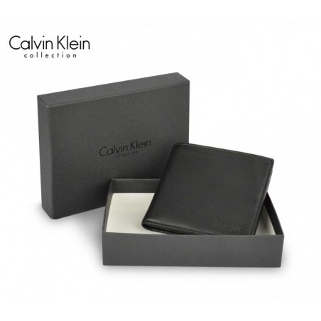 S09 Portefeuille noir Calvin Klein pour homme en vrai cuir avec porte-monnaie