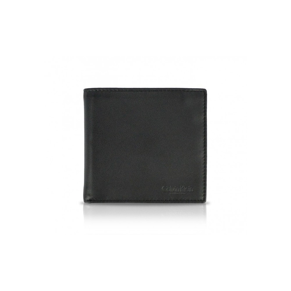 S09 Portefeuille noir Calvin Klein pour homme en vrai cuir avec porte-monnaie