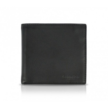 S09 Portefeuille noir Calvin Klein pour homme en vrai cuir avec porte-monnaie