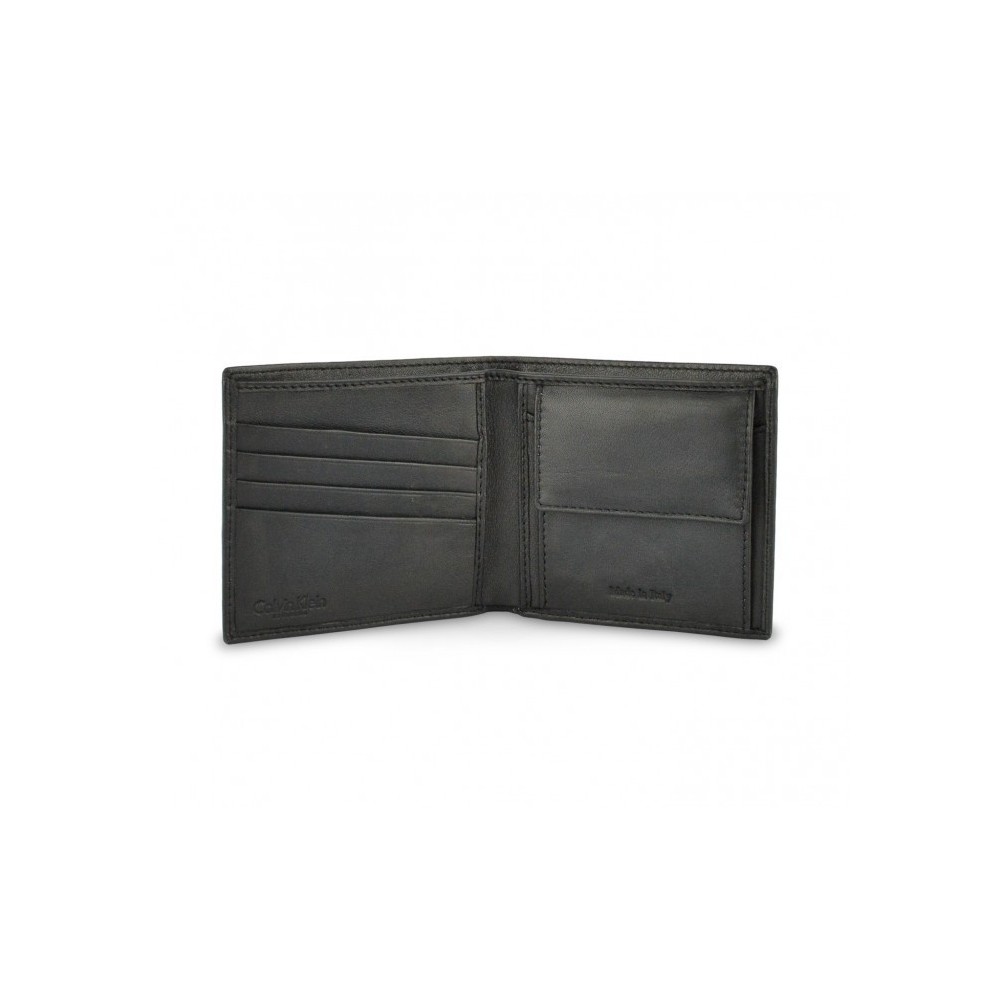 S09 Portefeuille noir Calvin Klein pour homme en vrai cuir avec porte-monnaie