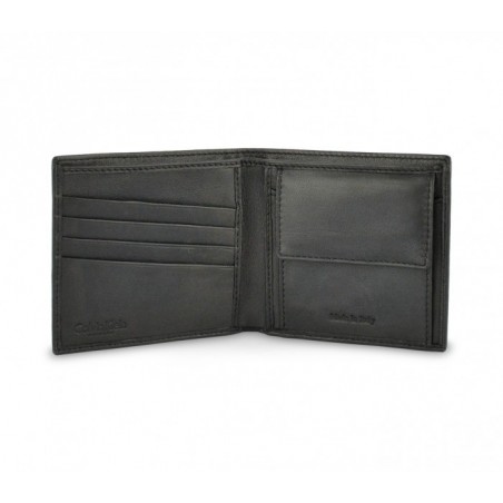 S09 Portefeuille noir Calvin Klein pour homme en vrai cuir avec porte-monnaie