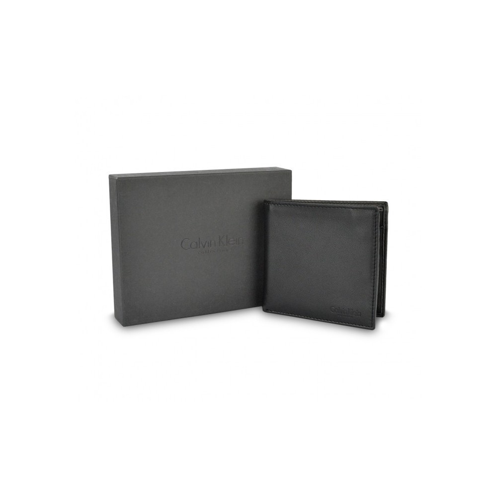 S09 Portefeuille noir Calvin Klein pour homme en vrai cuir avec porte-monnaie