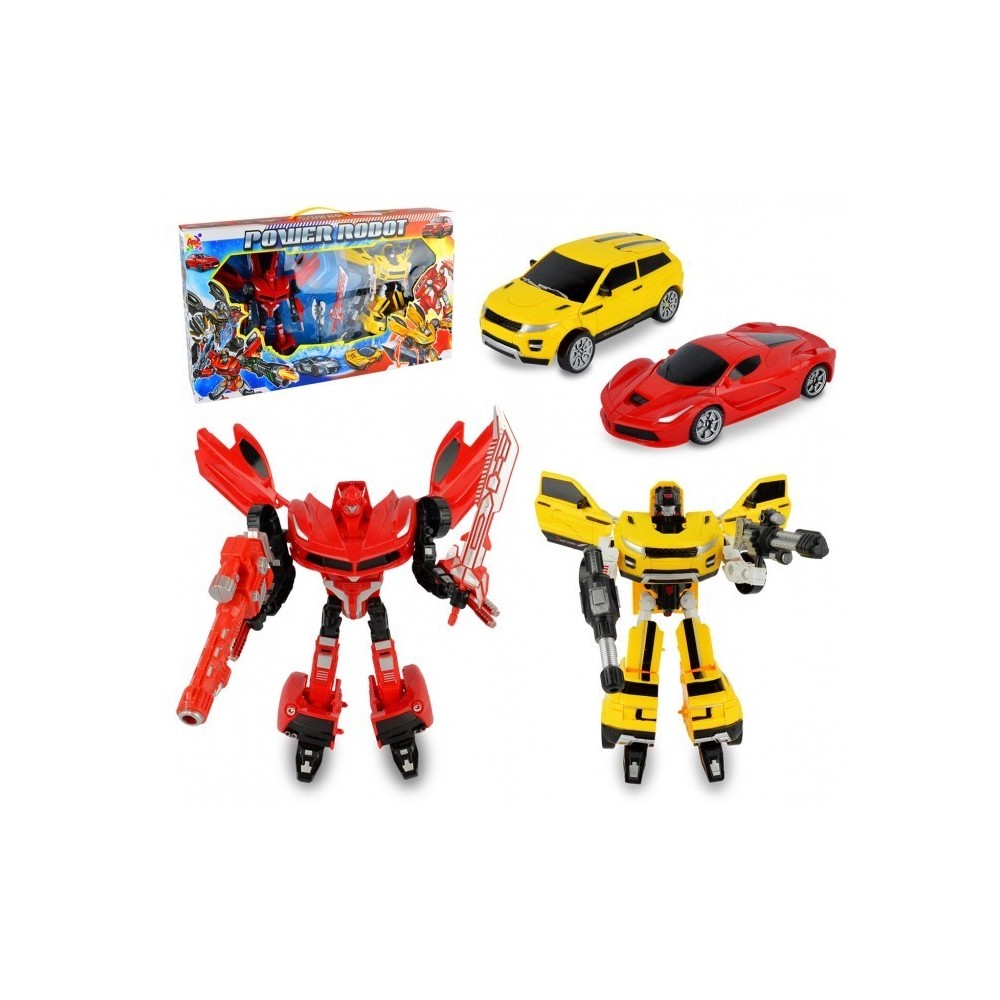 37749 Power Robots convertibles en 2 modèles de voiture jaune et rouge avec des 