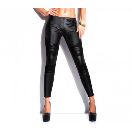 Set de 3 leggings femme ass.NAJA eff. cuir avec élastique empiècements dentelle Set de 3 leggings femme ass.NAJA eff. cuir avec élastique empiècements dentelle