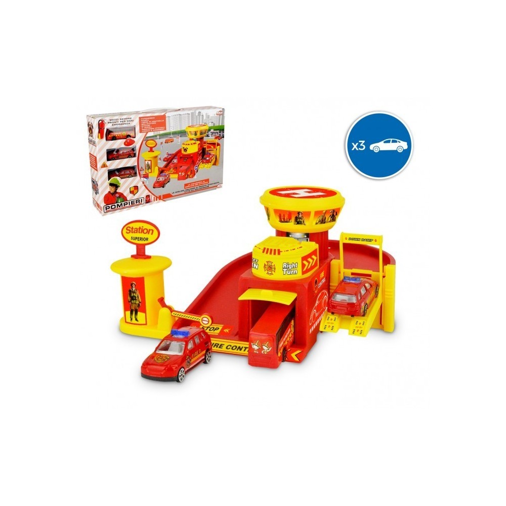 103623 Playset Caserne de pompiers garage 3 auto avec accessoires et autocollant