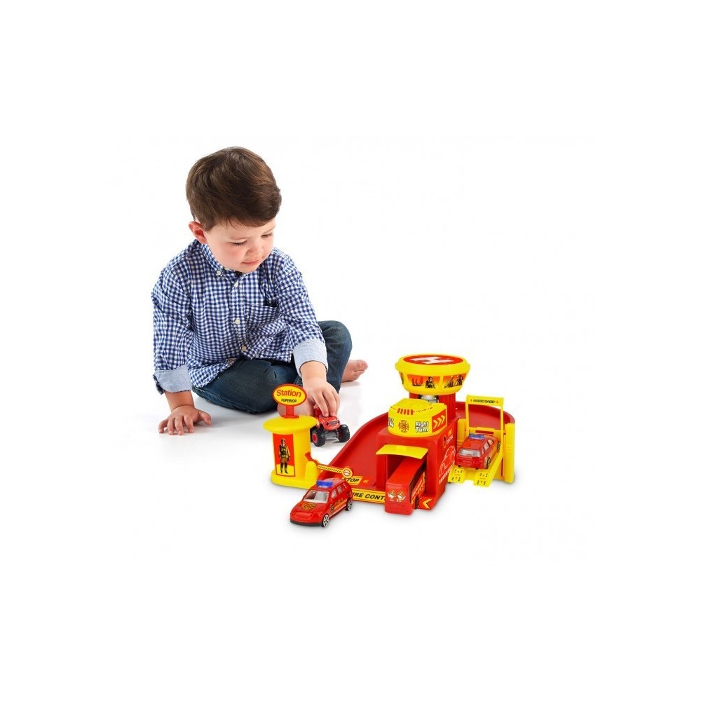 103623 Playset Caserne de pompiers garage 3 auto avec accessoires et autocollant