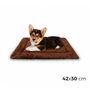 3002 Matelas doux en velours pour chiens taille S Marron 42 x 30 cm 