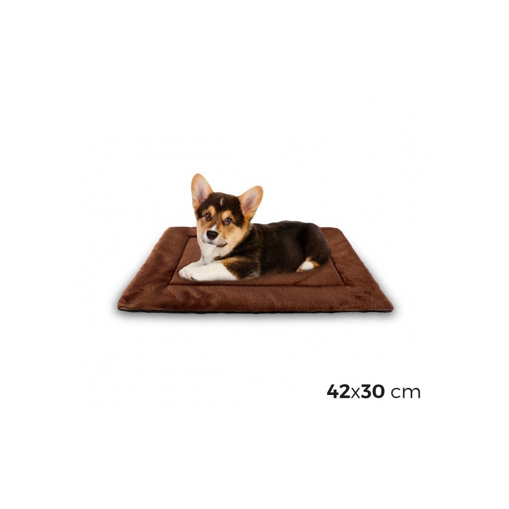 3002 Matelas doux en velours pour chiens taille S Marron 42 x 30 cm 