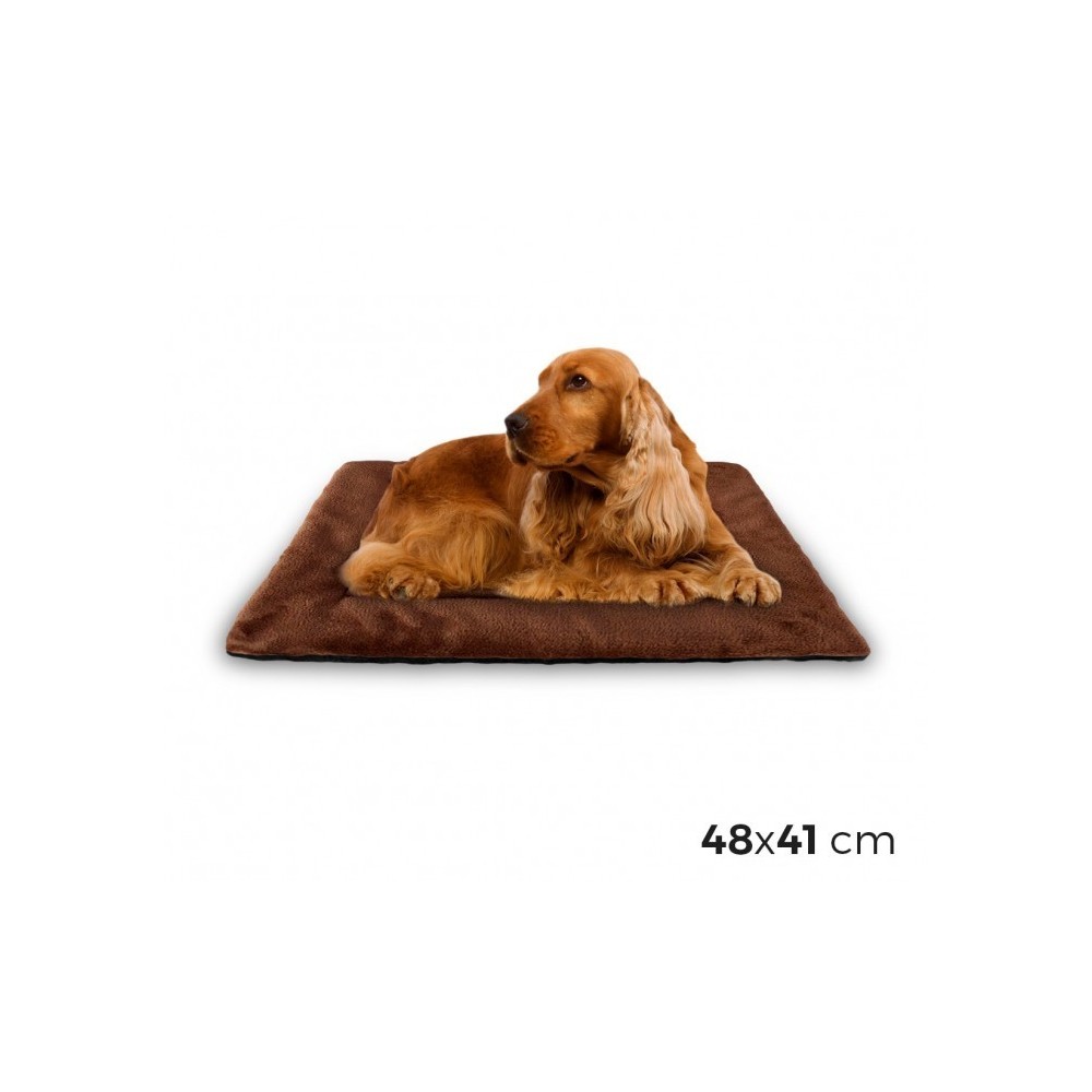 3003 Matelas doux en velours pour chiens taille M Marron 48 x 41 cm 