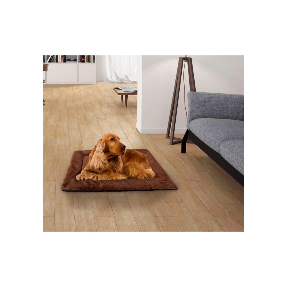 3003 Matelas doux en velours pour chiens taille M Marron 48 x 41 cm 
