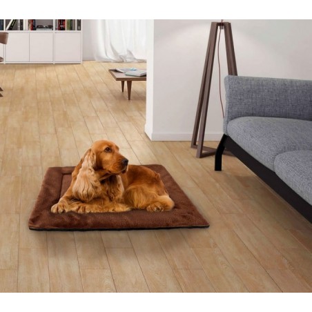 3003 Matelas doux en velours pour chiens taille M Marron 48 x 41 cm 