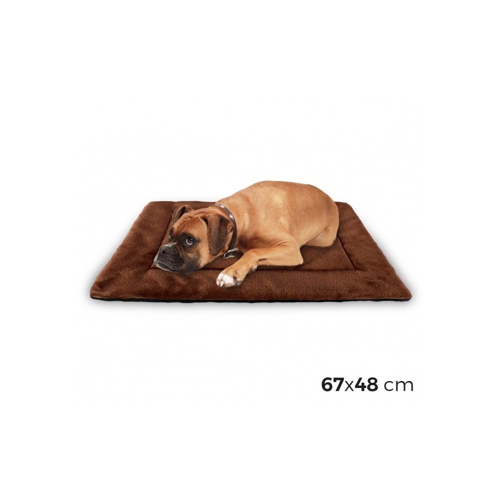 3004 Matelas doux en velours pour chiens taille L Marron 67 x 48 cm 