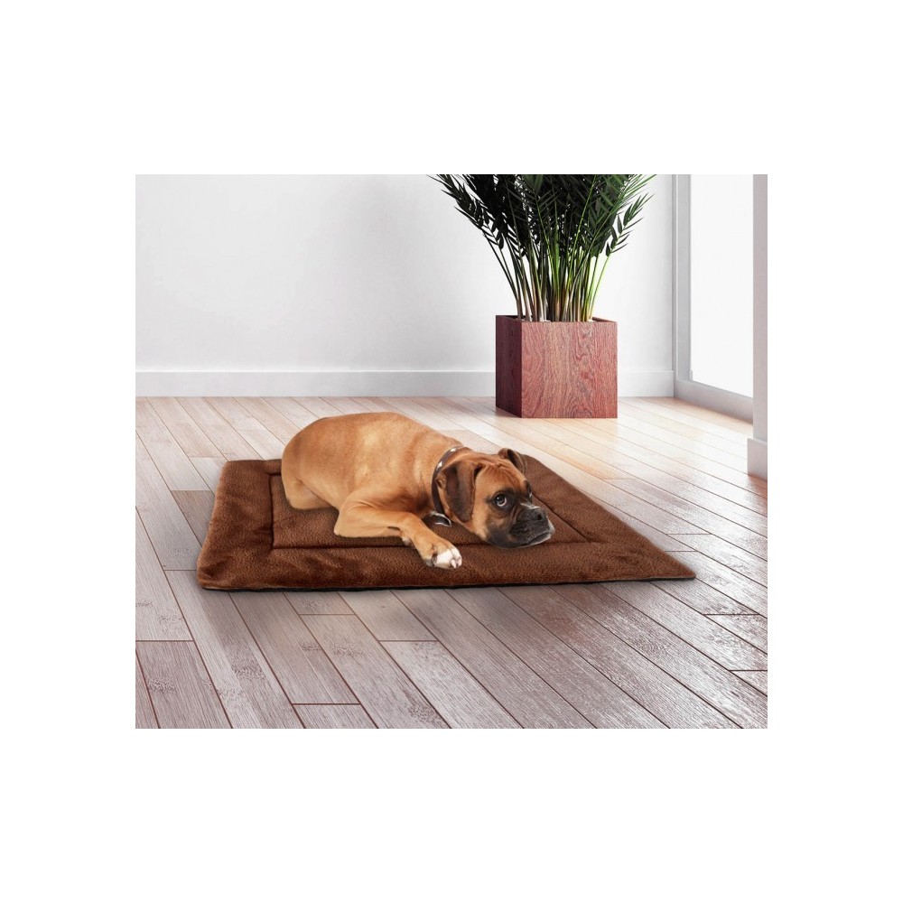 3004 Matelas doux en velours pour chiens taille L Marron 67 x 48 cm