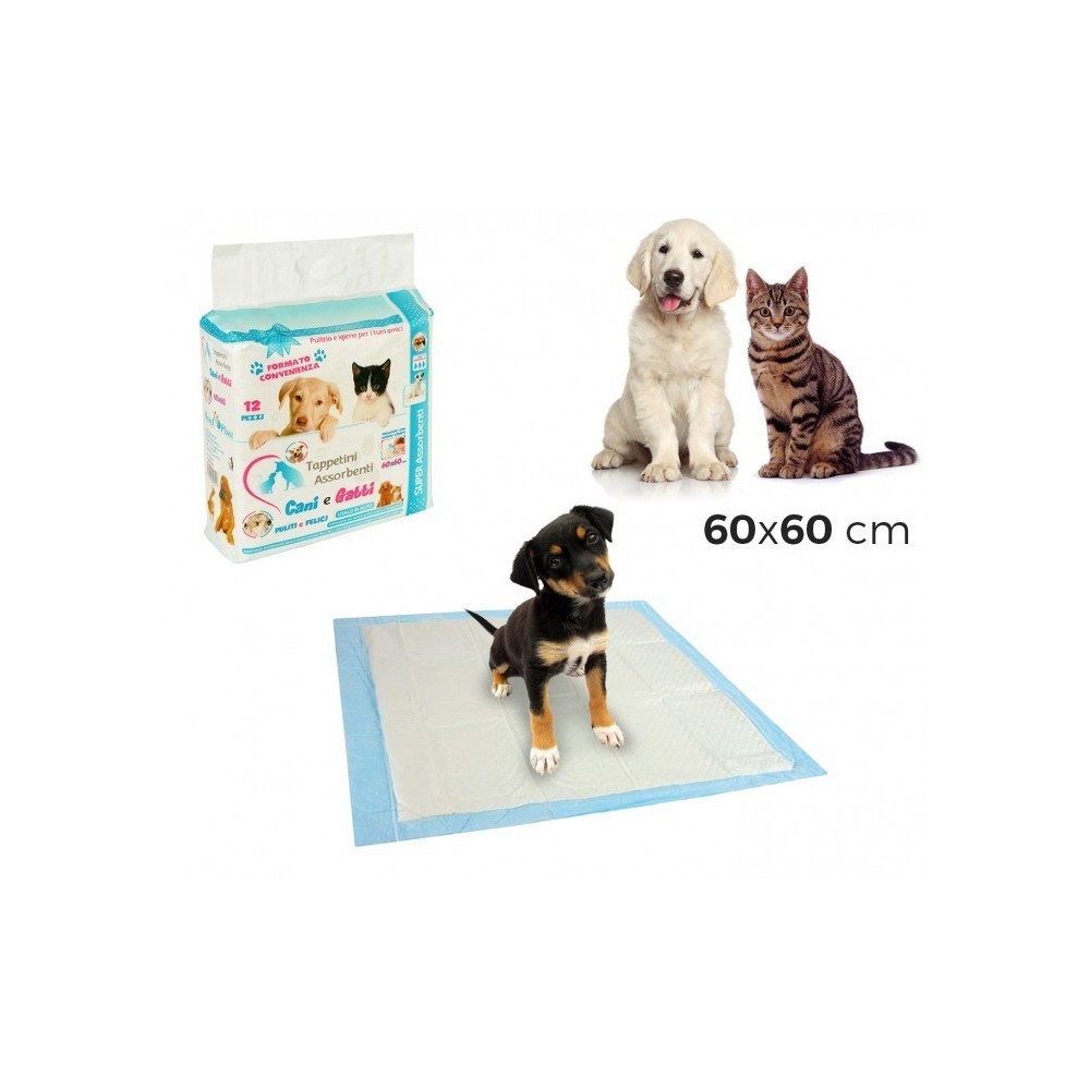 629313 Pack 12 tapis absorbants pour chiens et chats 60x60 cm capte les odeurs