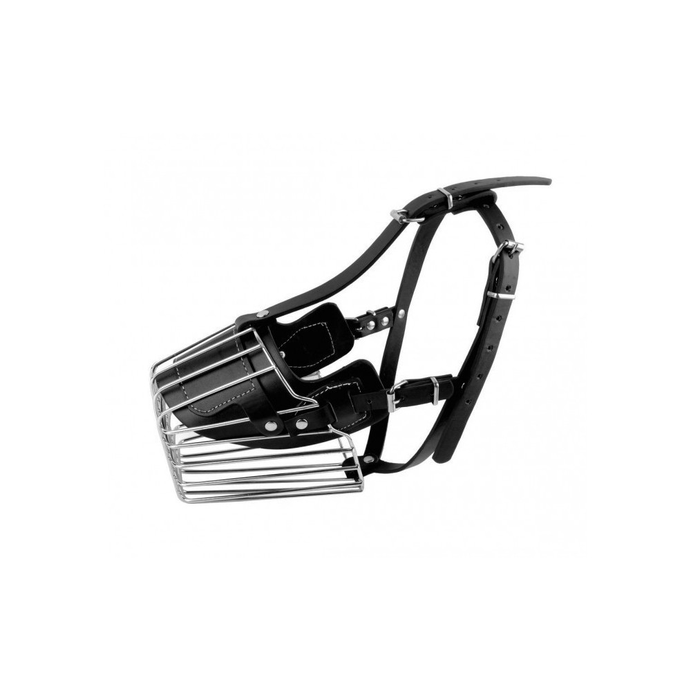 Muselière à panier art. 5811 en acier et en cuir 15 cm pour les grands chiens Noir