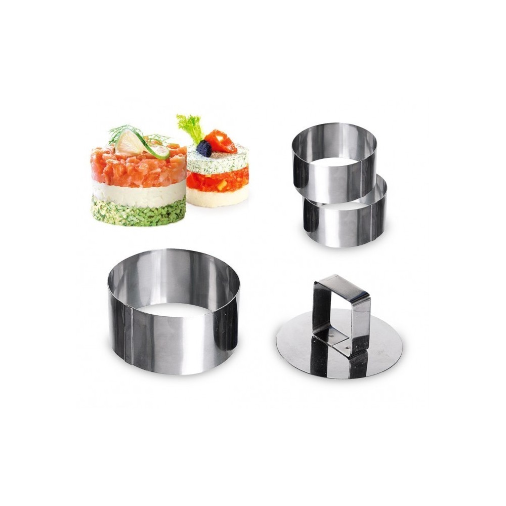 702207 Set de 3 emporte-pièces ronds en acier 8cm avec poussoir GRAND CHEF 