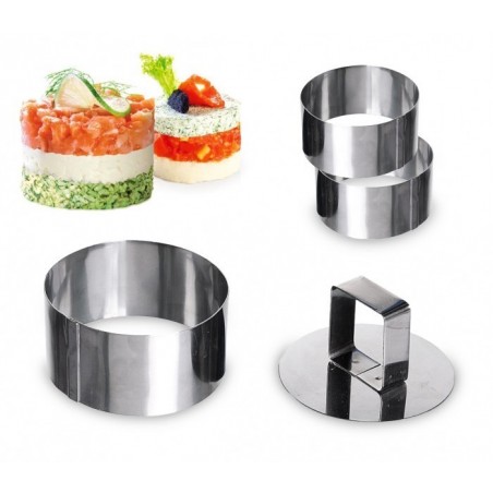 702207 Set de 3 emporte-pièces ronds en acier 8cm avec poussoir GRAND CHEF 