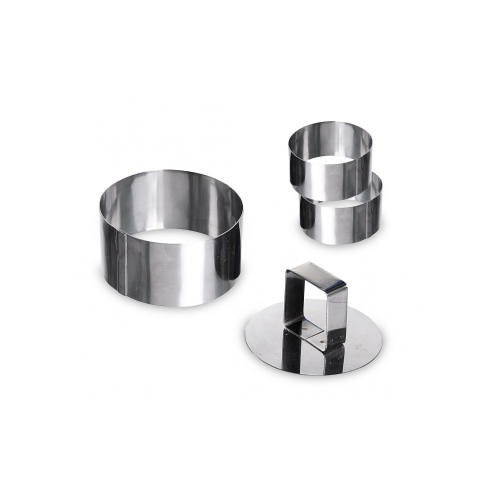 702207 Set de 3 emporte-pièces ronds en acier 8cm avec poussoir GRAND CHEF 