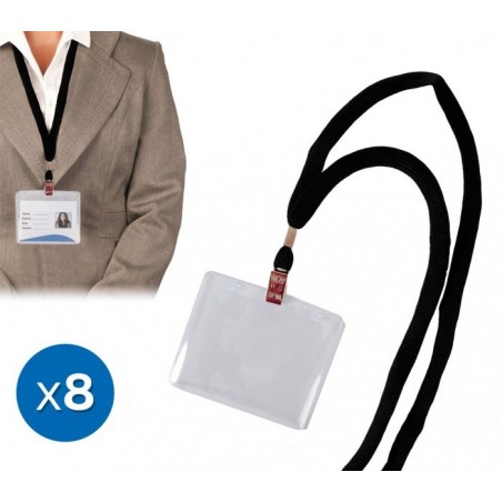 449854 Set de 8 porte-badges avec sangle et pince 90 x 60 mm Carte pass