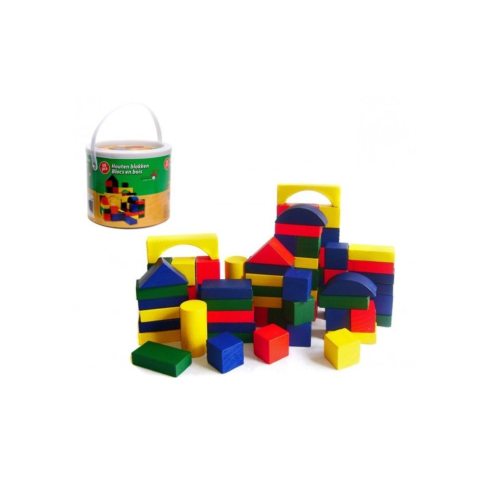 44026 Seau de blocs en bois 50 pcs approprié pour les enfants dès 2 ans