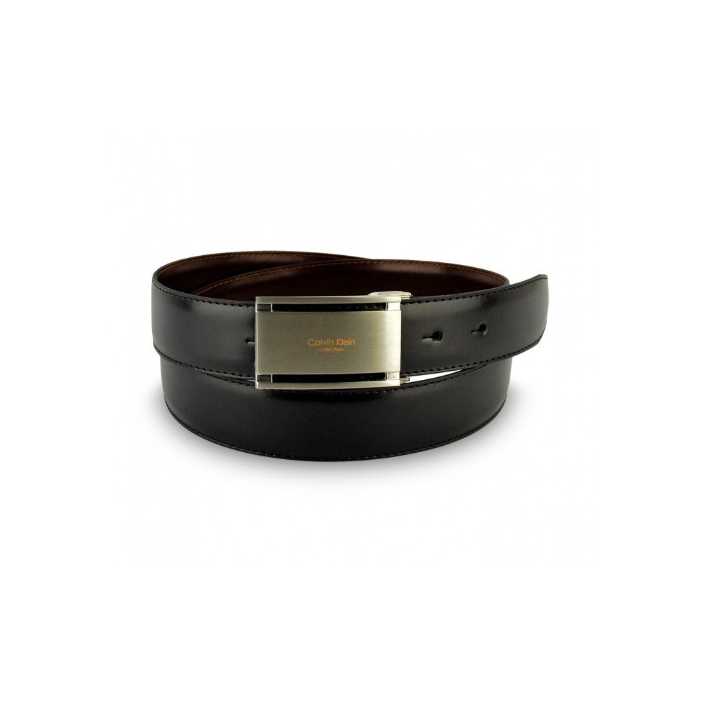 Ceinture CK014 B44 en cuir CALVIN KLEIN avec boucle en acier brossé 110 / 125 cm