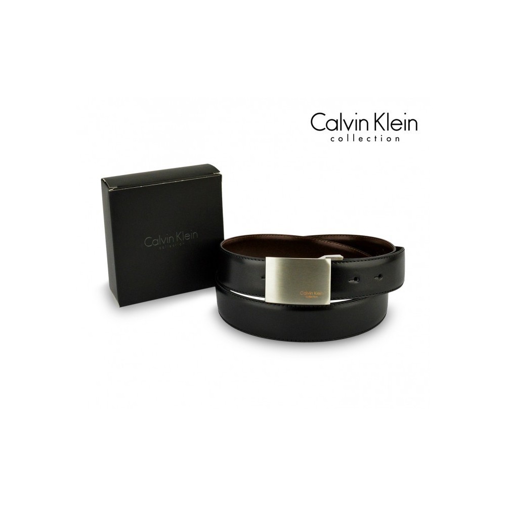 Ceinture CK014 B46 en cuir CALVIN KLEIN avec boucle en acier brossé 110 / 125 cm