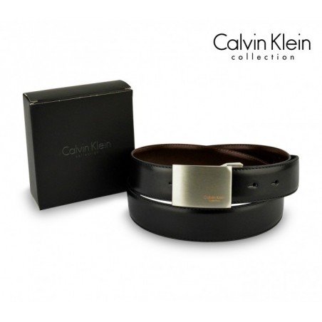 Ceinture CK014 B46 en cuir CALVIN KLEIN avec boucle en acier brossé 110 / 125 cm