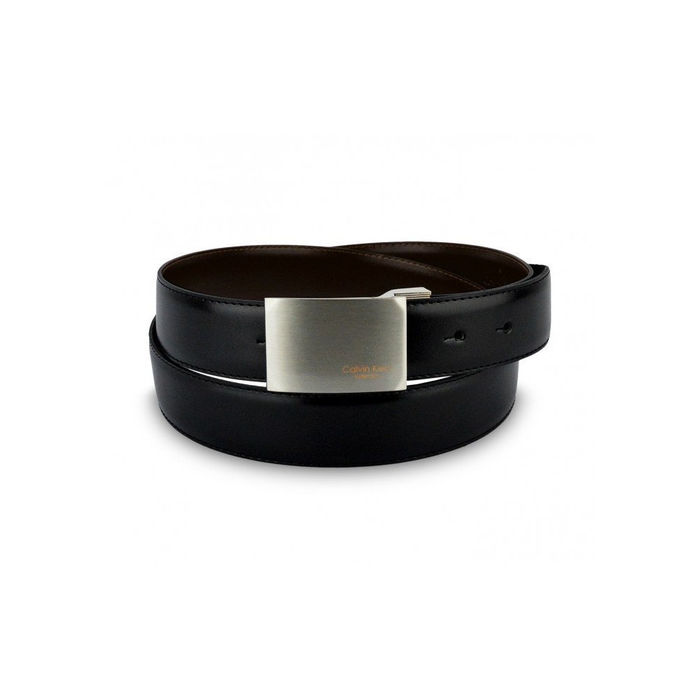 Ceinture CK014 B46 en cuir CALVIN KLEIN avec boucle en acier brossé 110 / 125 cm