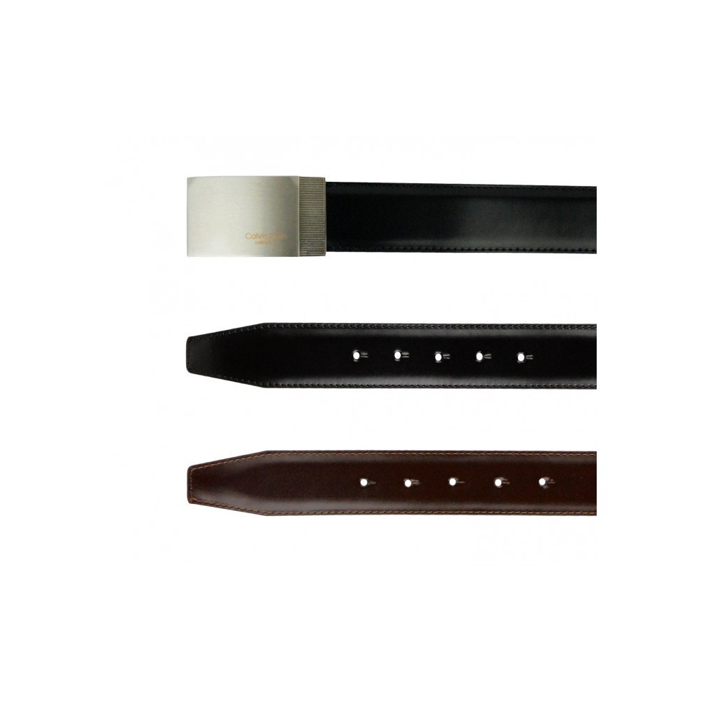 Ceinture CK014 B46 en cuir CALVIN KLEIN avec boucle en acier brossé 110 / 125 cm