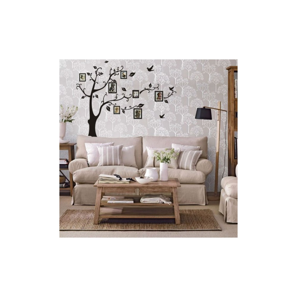 Sticker mural arbre adhésif photo cadre décoratif 90 x 110 cm