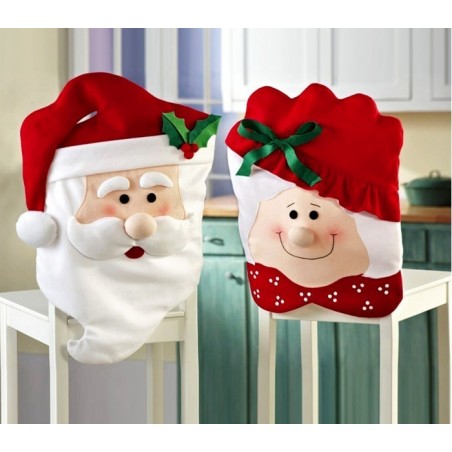 3027 Ensemble de deux housses de chaise de Noël - Père et Mère Noël en Relief 