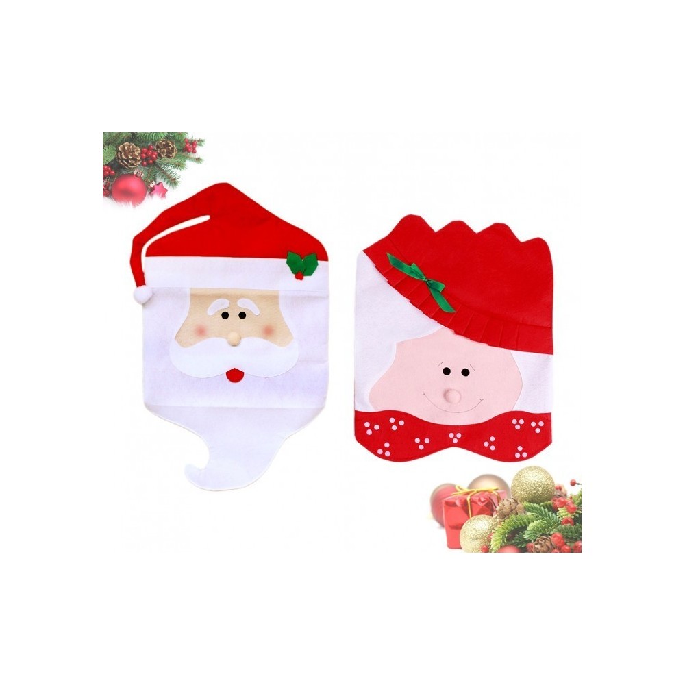 3027 Ensemble de deux housses de chaise de Noël - Père et Mère Noël en Relief 