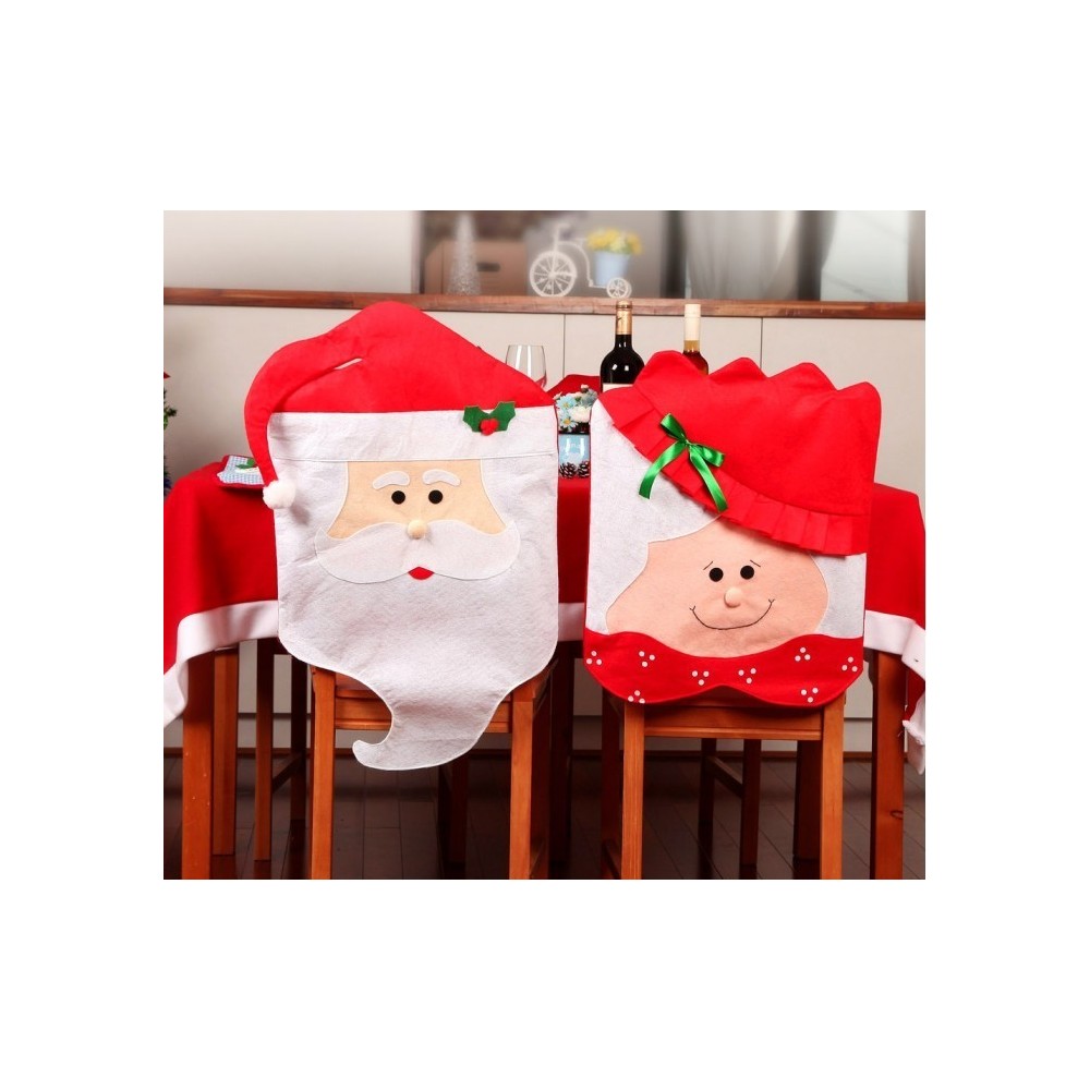 3027 Ensemble de deux housses de chaise de Noël - Père et Mère Noël en Relief 