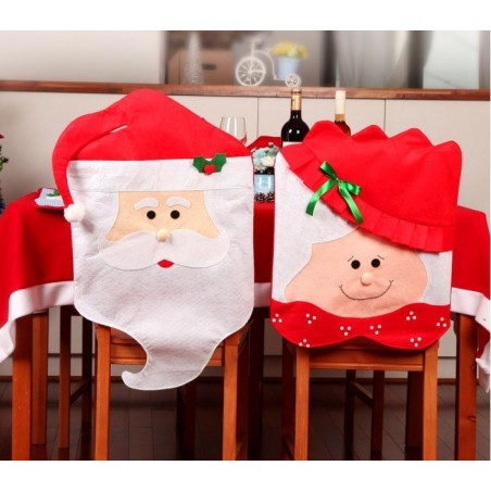 3027 Ensemble de deux housses de chaise de Noël - Père et Mère Noël en Relief 