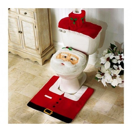 3036 Ensemble de décoration de toilettes Père Noël siège ,tapis et porte-rouleau