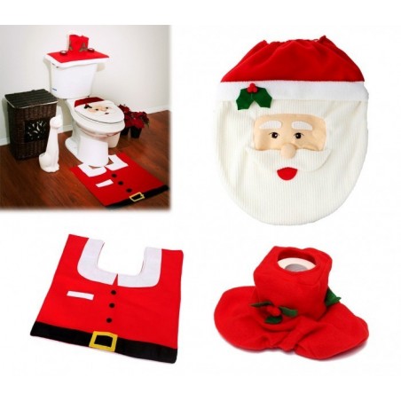 3036 Ensemble de décoration de toilettes Père Noël siège ,tapis et porte-rouleau