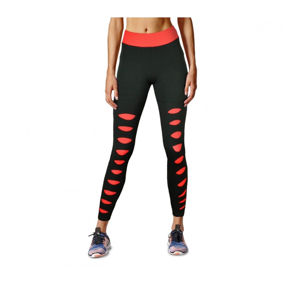 Leggings de sport KZ-311 pour les femmes avec des déchirure et des détails fluo 