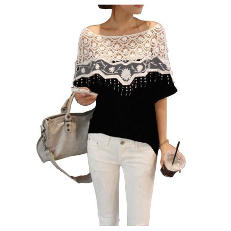 T-shirt mod. Munich Manches courtes noir et gris col mode féminine femme fille