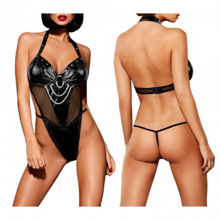 Body sexy échancré avec string art. 028E Mod. NATASHA avec clous et chaîne