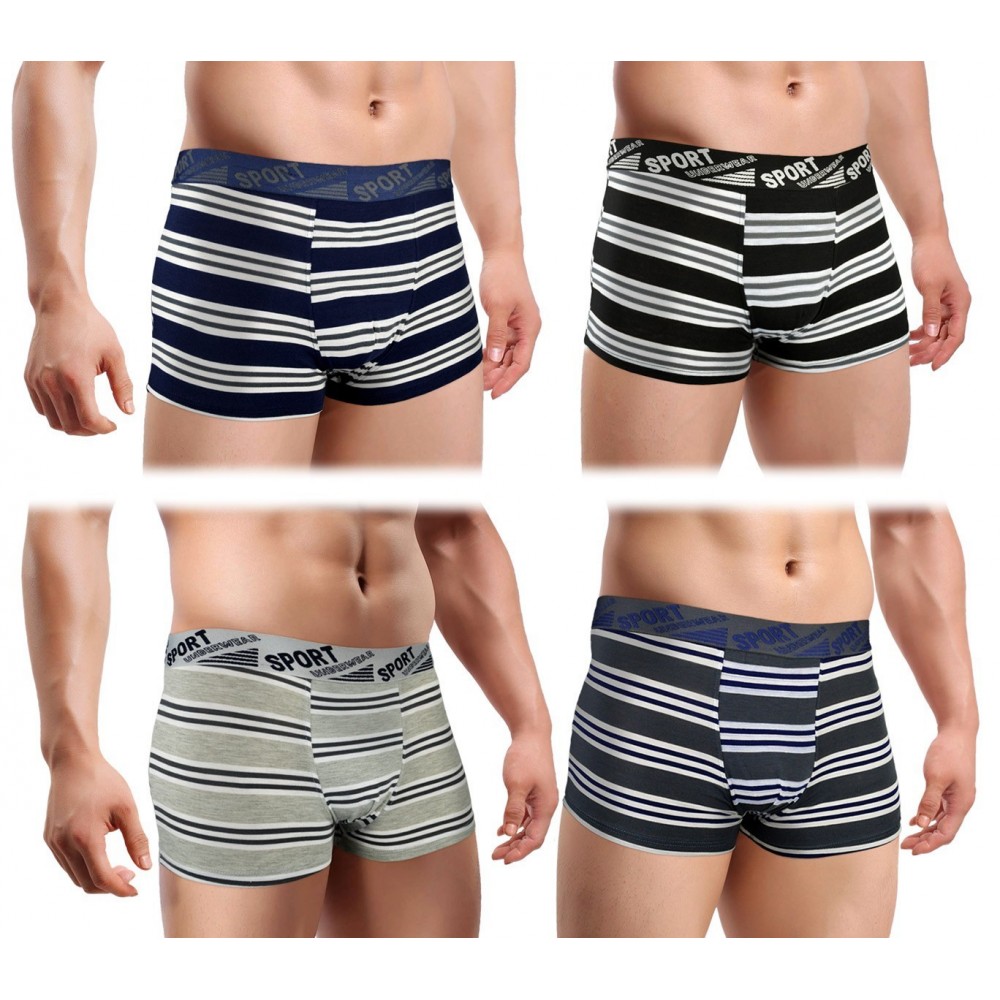 B104 Pack de 12 boxers hommes Huston en coton avec rayures fantaisies