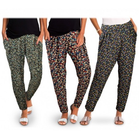 TG08-11 Pack de 3 pantalons sarouel pour femmes ass. FLOREAL fantaisie florale