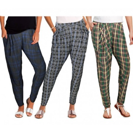 TG08-13 Pack de 3 pantalons sarouel pour femmes ass. STYLE carcan à carreaux