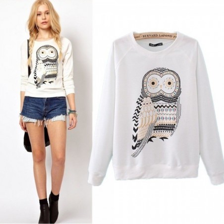 Pull jersey dessin de hibou douillet et confortable pour l'hiver